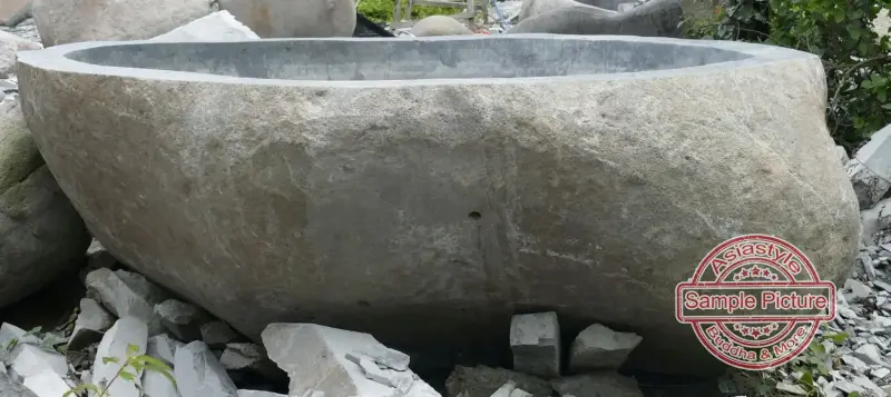 Product image 1 of the product “Riverstone bathtub, natural surface, polished inside. Dia approx 191-200cm Height 51-60cm ”
